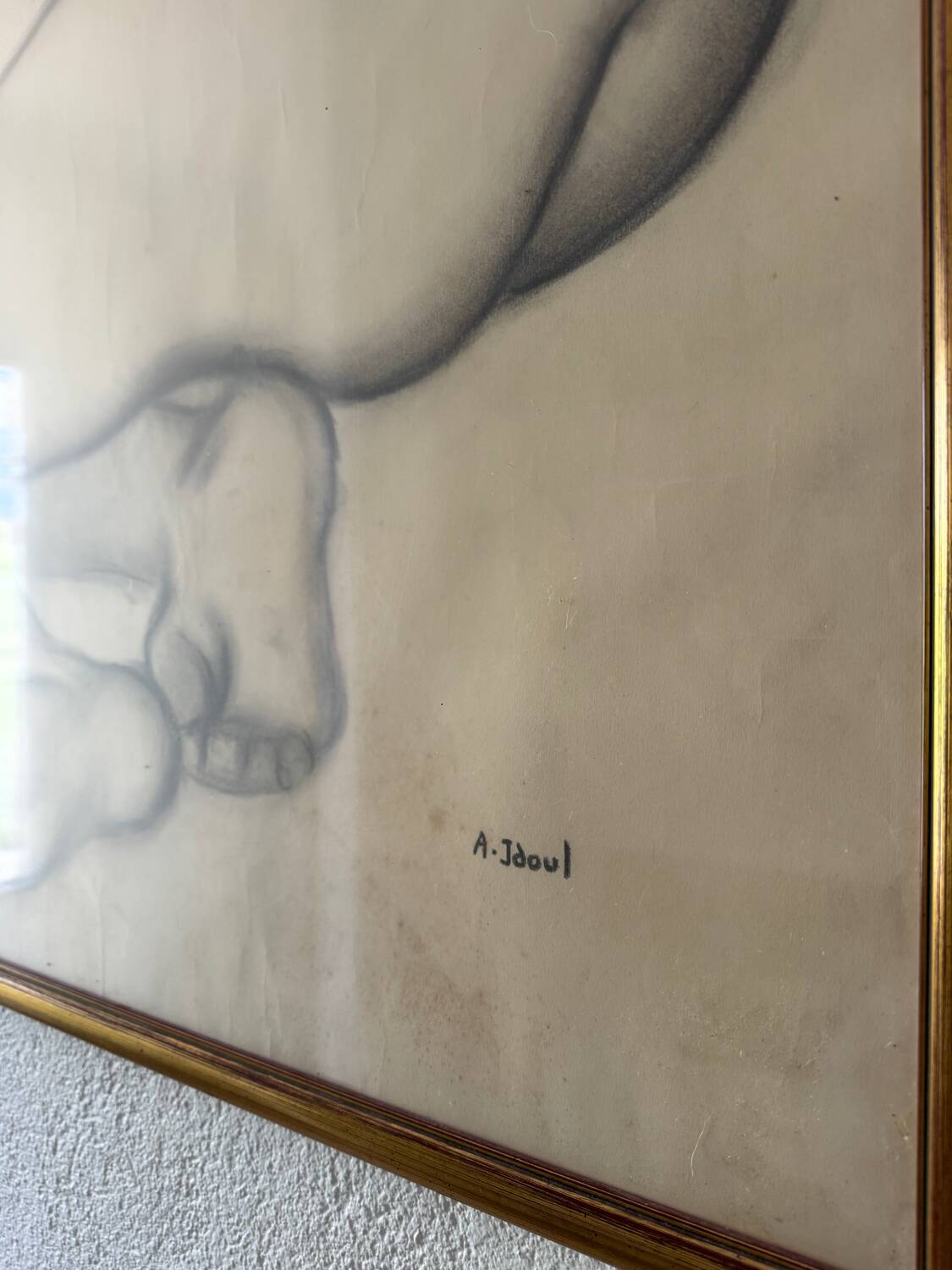 Large nude charcoal painting by André Jaoul