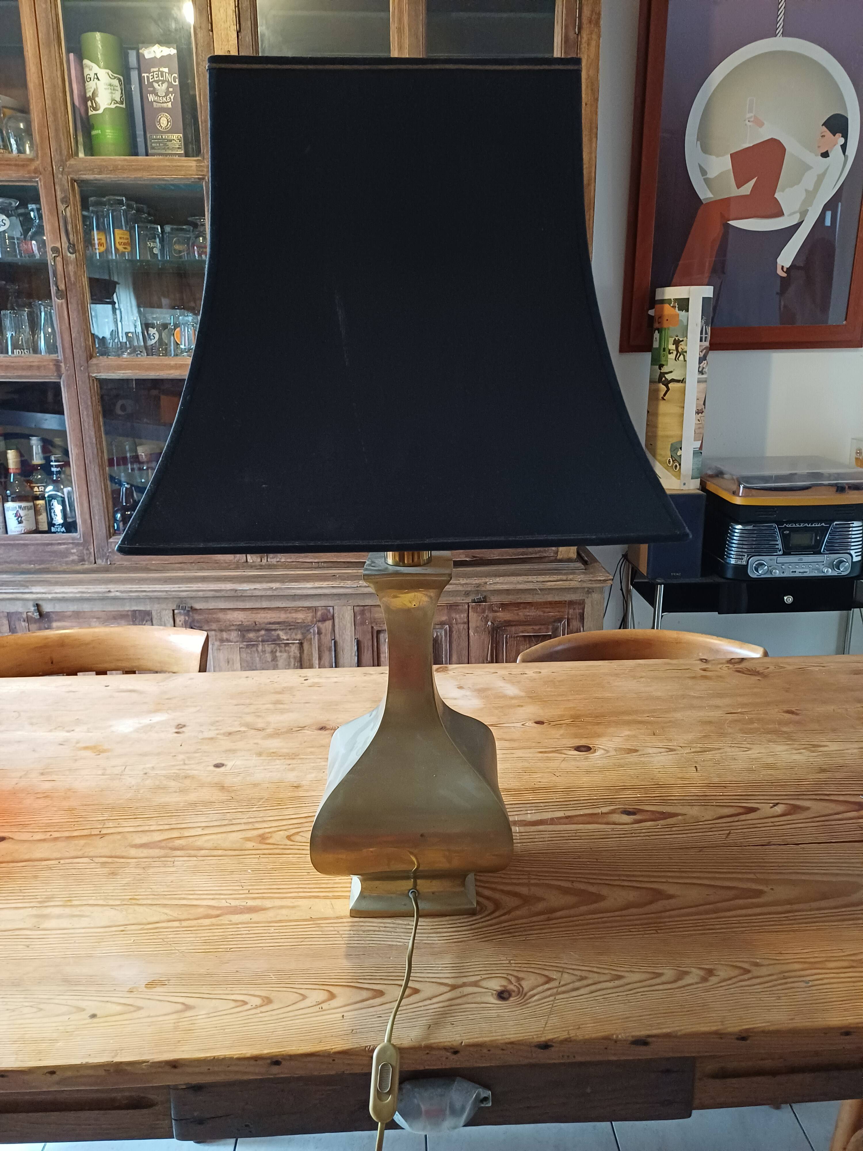 Bronze lamp and dark brown fabric shade