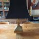 Bronze lamp and dark brown fabric shade