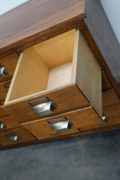 German apothecary's cabinet in oak mid-twentieth century