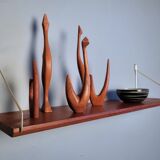 Teak and brass shelf, vintage scandinavian 1960s