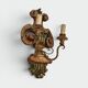 Pair of Polychrome Carved Wood Wall Lights with Vase and Acanthus. Arm in Iron.