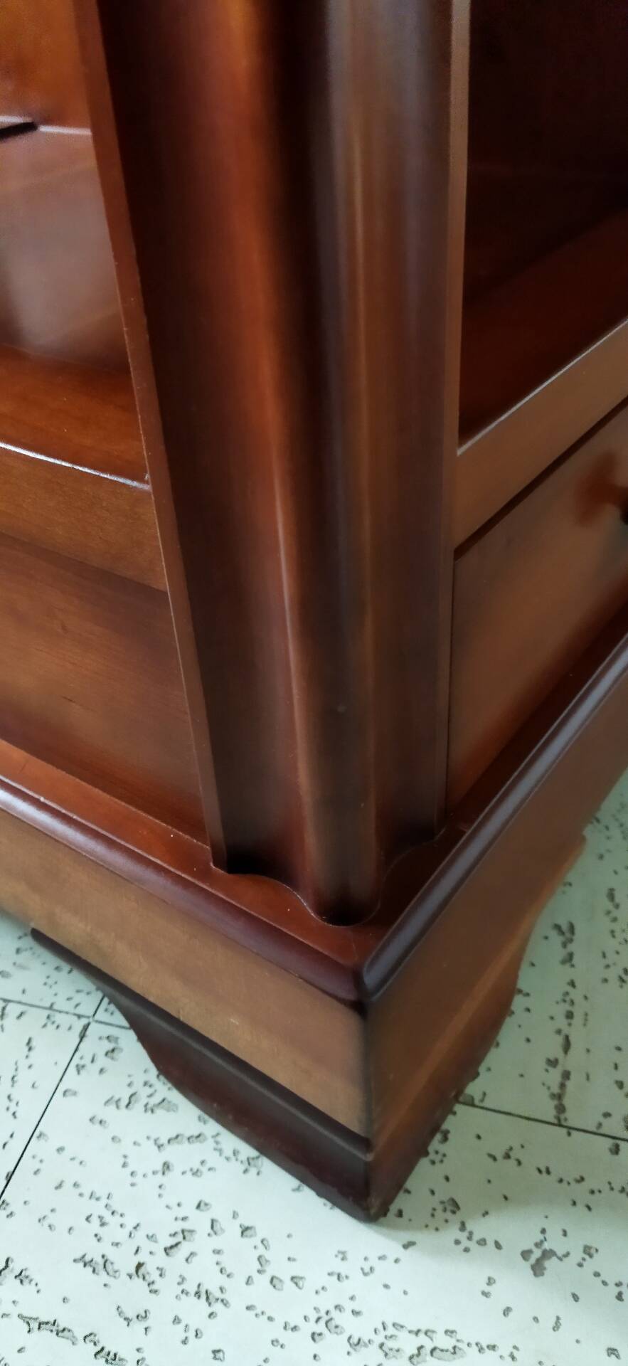 Louis Philippe style coffee table in cherry wood with large drawers.