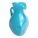 Large pitcher-shaped vase in blue bubble glass paste, th