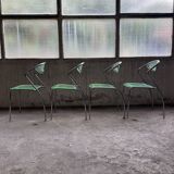 set of 4 designer chrome and plexiglass chairs, 80s