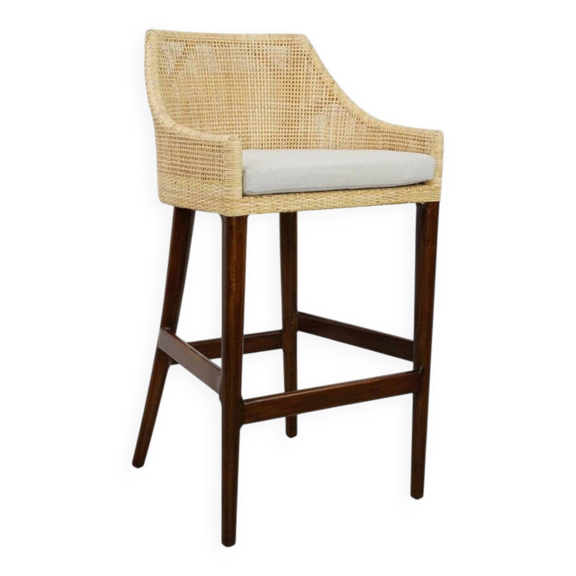 Wooden and rattan bar stool, France
