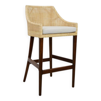 Tabouret de bar en bois et rotin, France