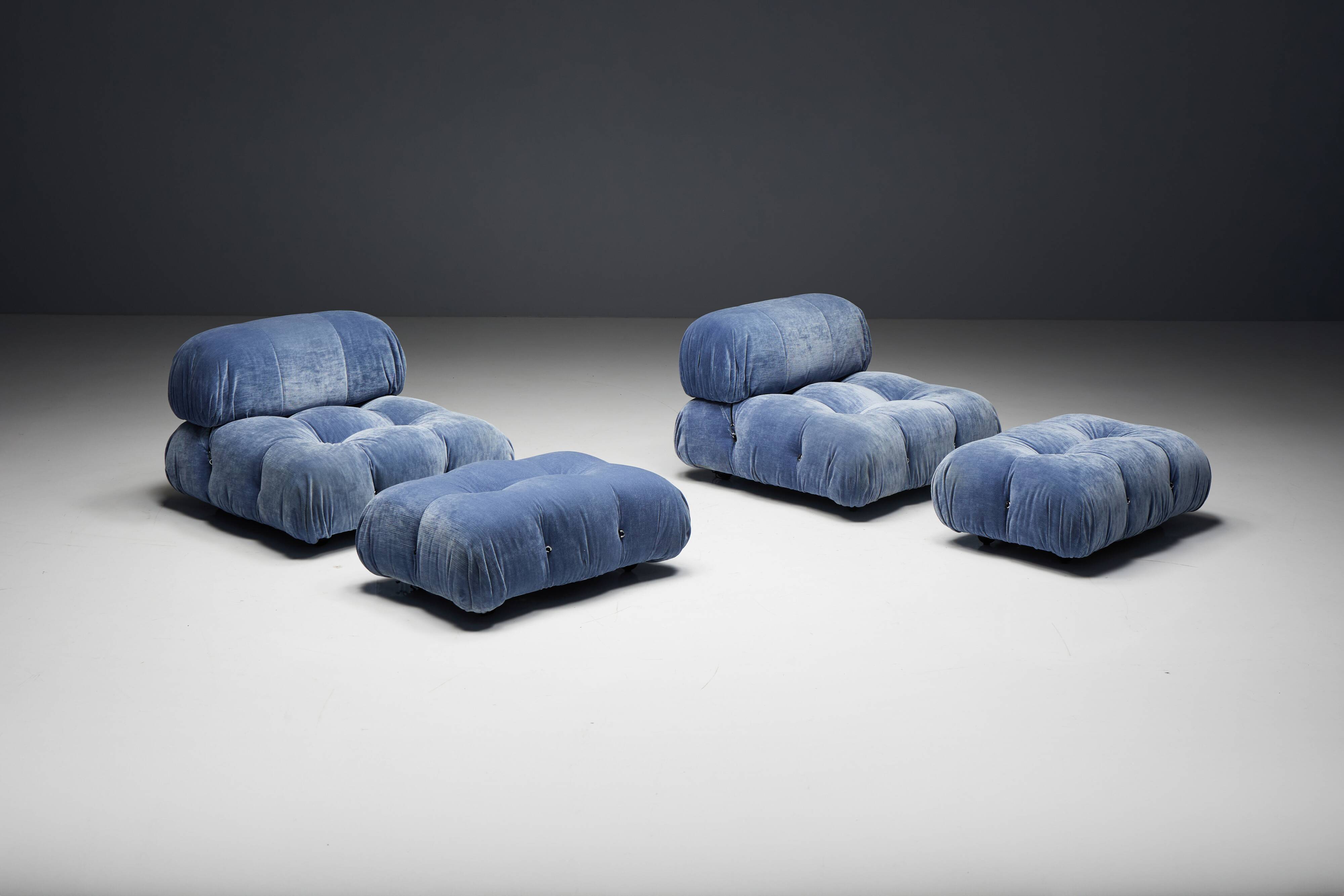 Blue Velvet Camaleonda Sofa by Mario Bellini for B&B Italia, Italy, 1970s
