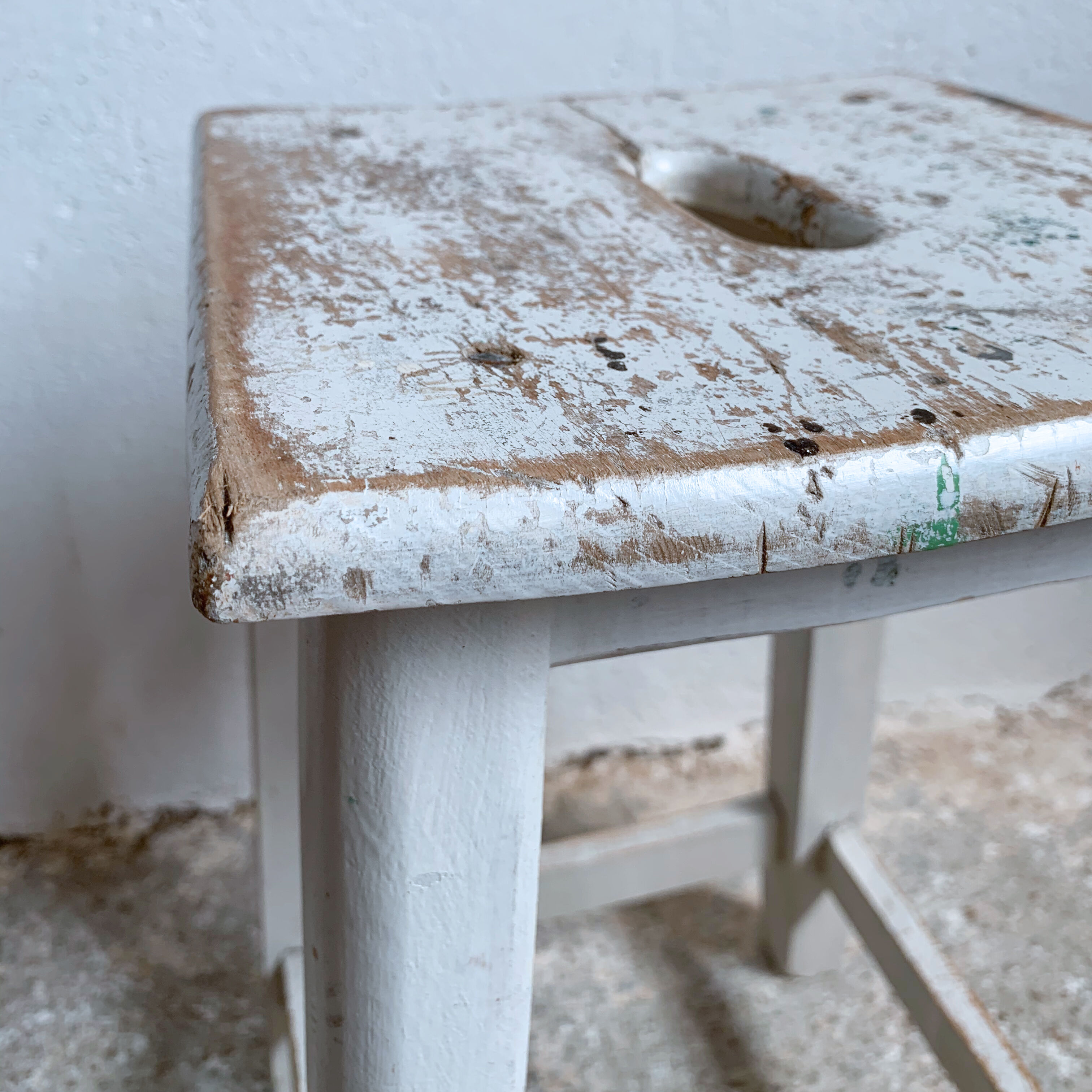 White wooden workshop stool