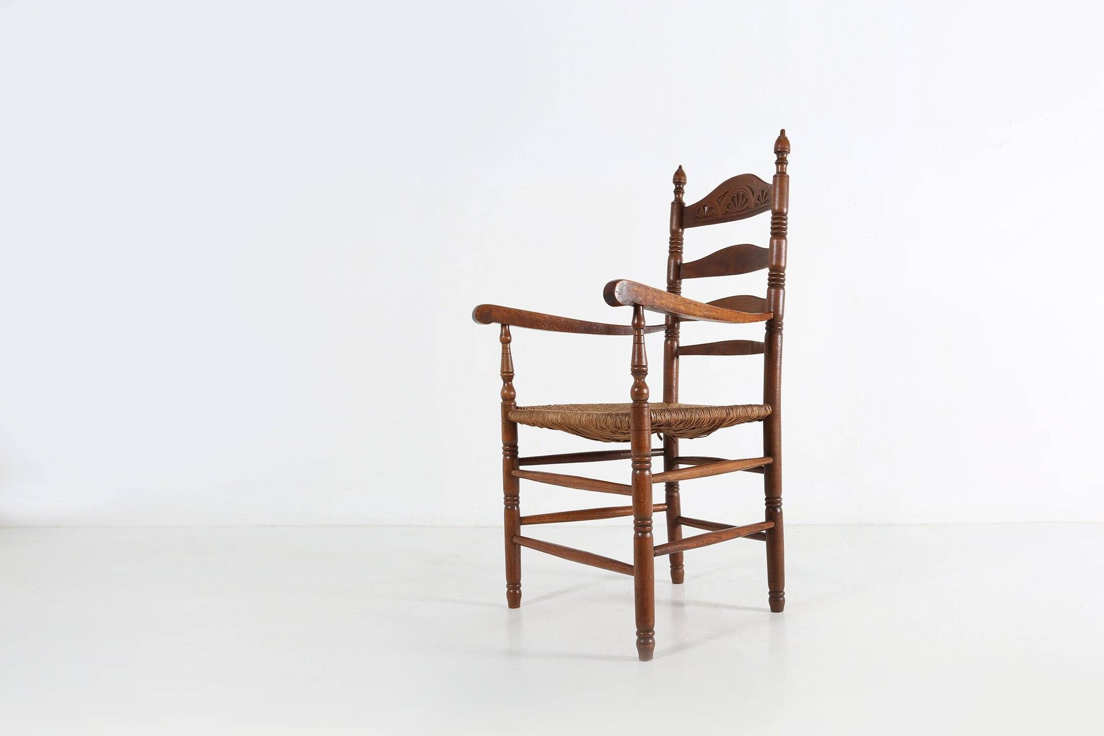 Antique French Wooden Armchair with Cane Seat, 1890s