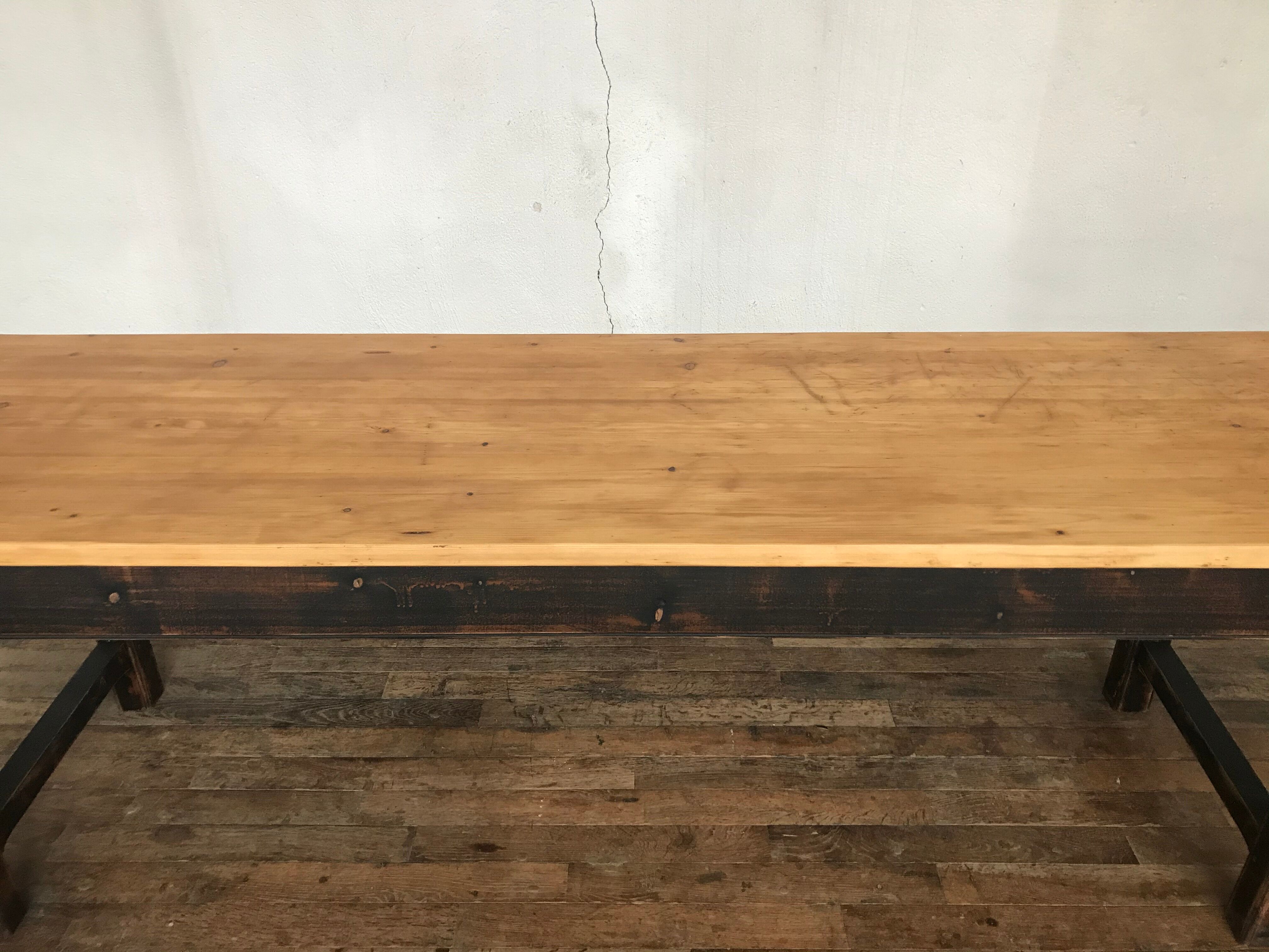 Ancienne table de ferme 2m23 , début 20ème sapin bistrot campagne