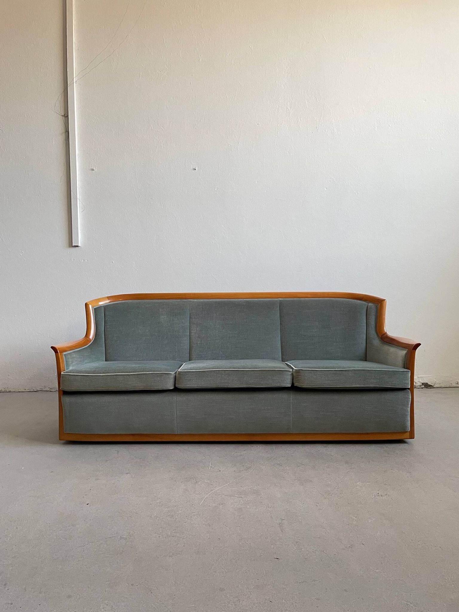 1960s Scandinavian Mid-century Sofa, Solid Cherry Wood and Velvet