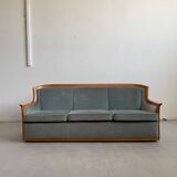 Canapé scandinave des années 1960, style milieu du siècle, en cerisier massif et velours