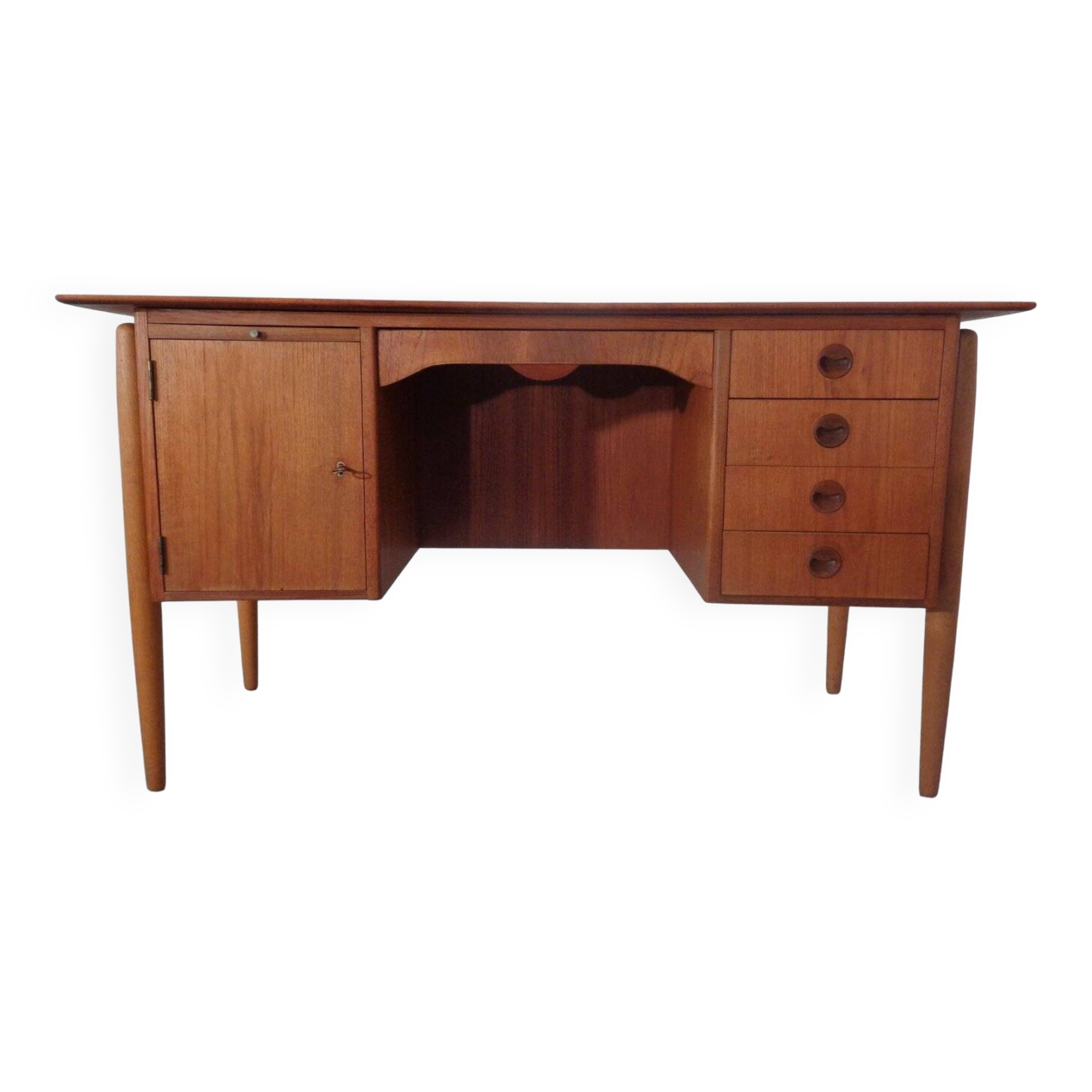 Vintage Danish Curved Teak Desk, 1960s