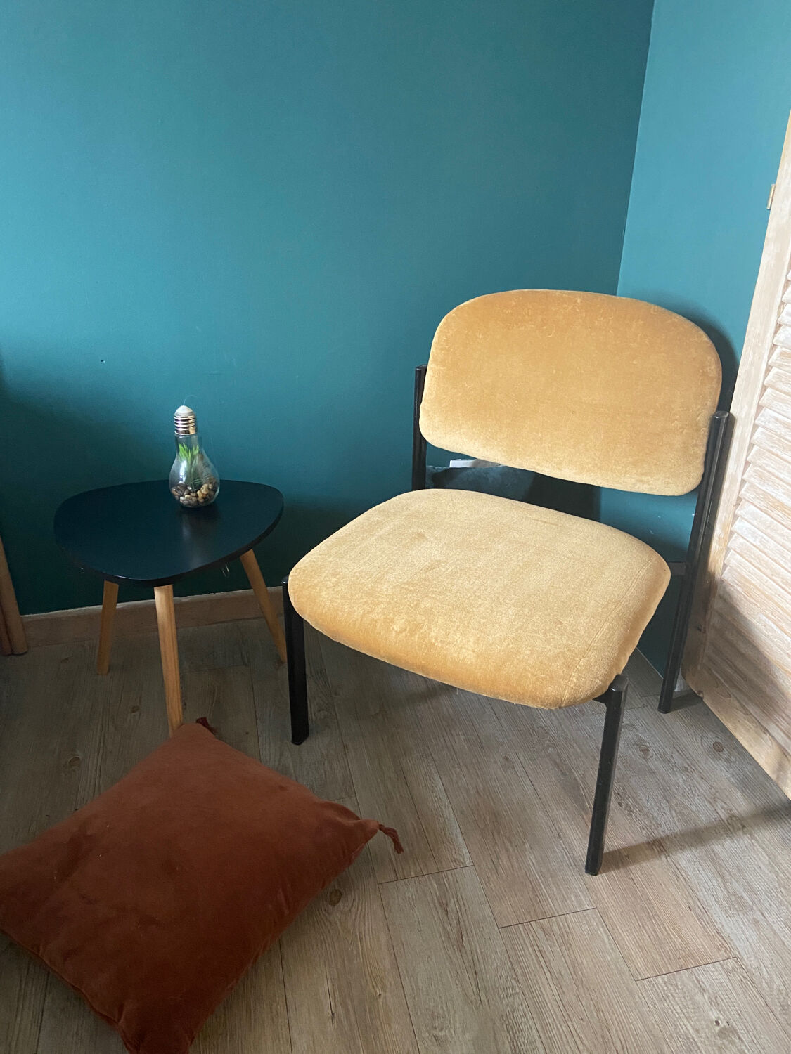 Velvet and metal armchair