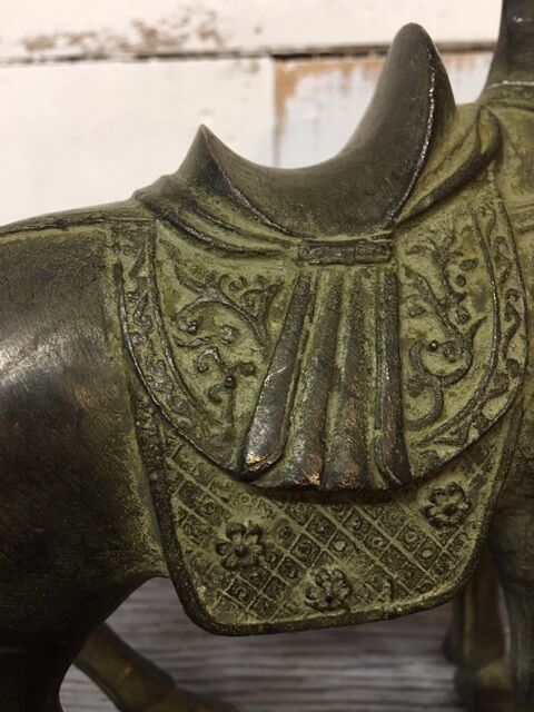 Sculpture horse bronze green patina