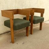 Pair of tripod armchairs ancient solid teak, 60