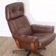 Armchair vintage Scandinavian lounge leather with ottoman 1970