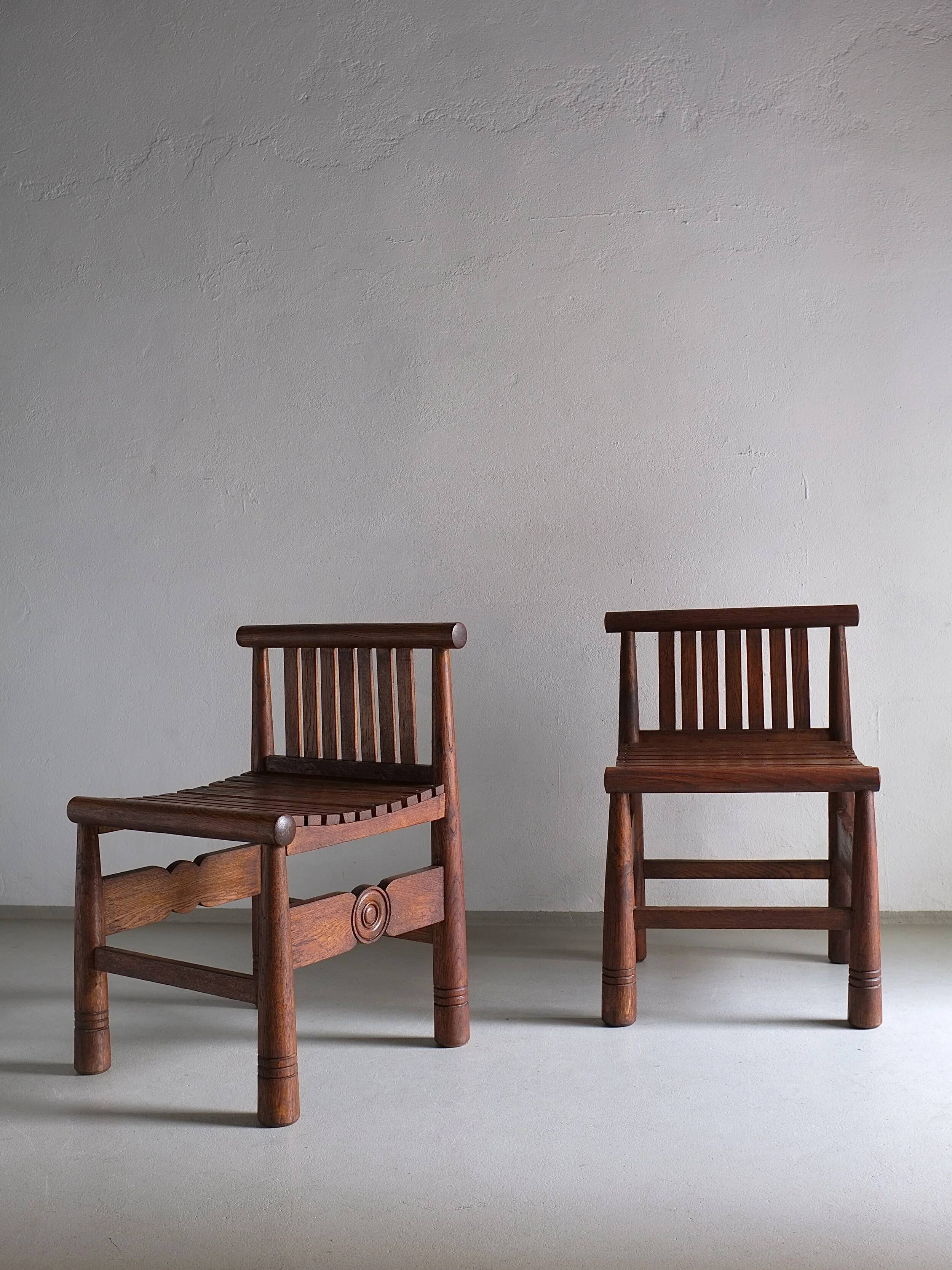 Carved oak low back chair | France | 1960s