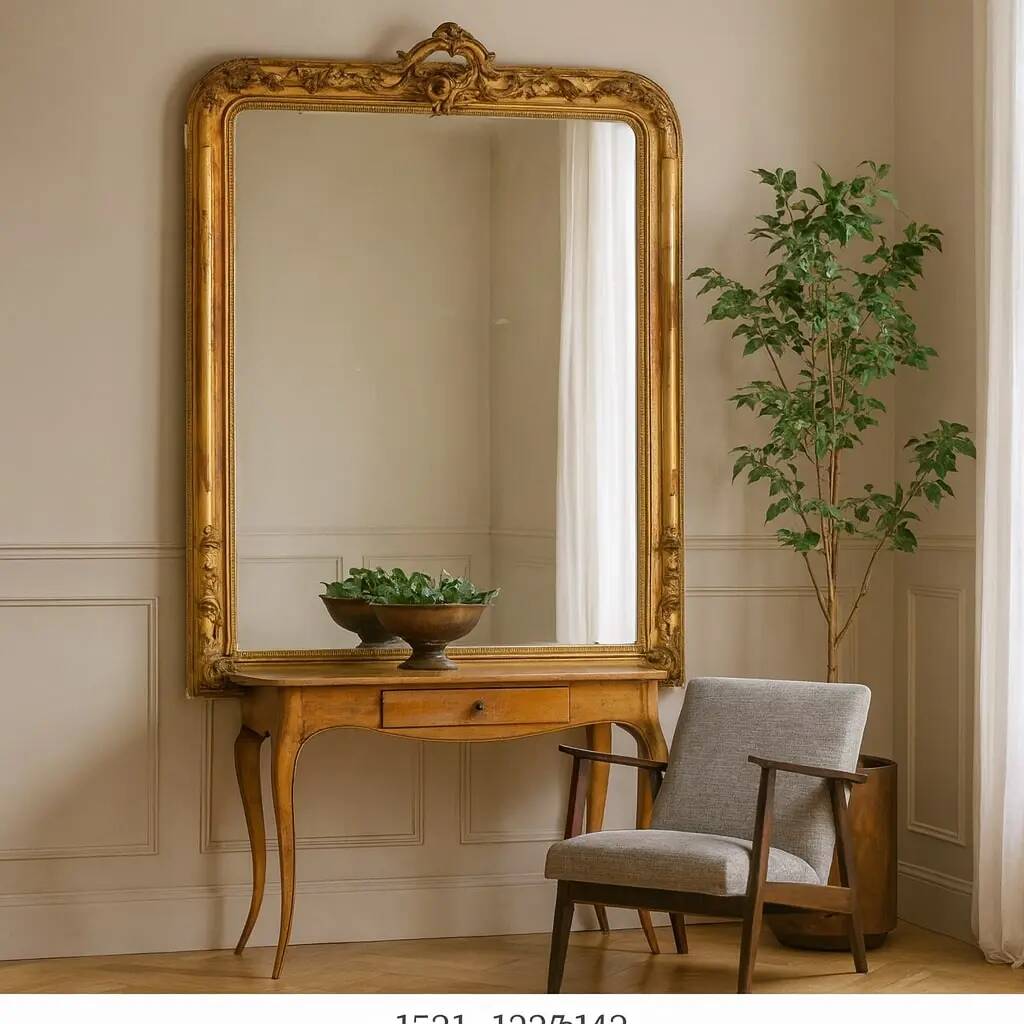 Miroir ancien en bois sculpté doré, France, XIXe siècle