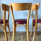 Set of 6 Luterma bistro chairs in blond wood and skaï 50s