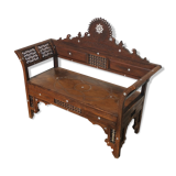 Old Syrian bench wood and mother-of-pearl ethnic bench