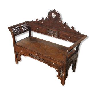 Old Syrian bench wood and mother-of-pearl ethnic bench