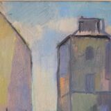 Huile sur toile paysage urbain 1951