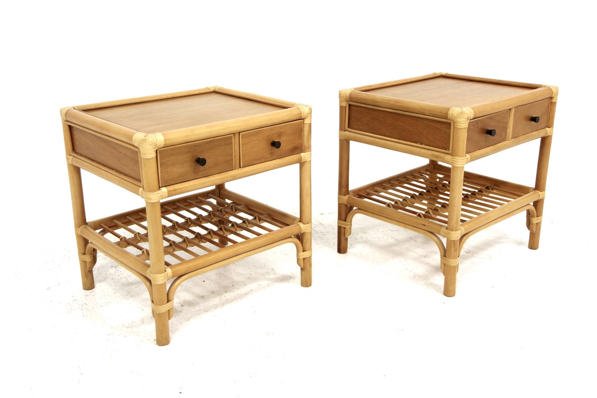 Set of 2 rattan bedside tables, Dux, Sweden, 1960