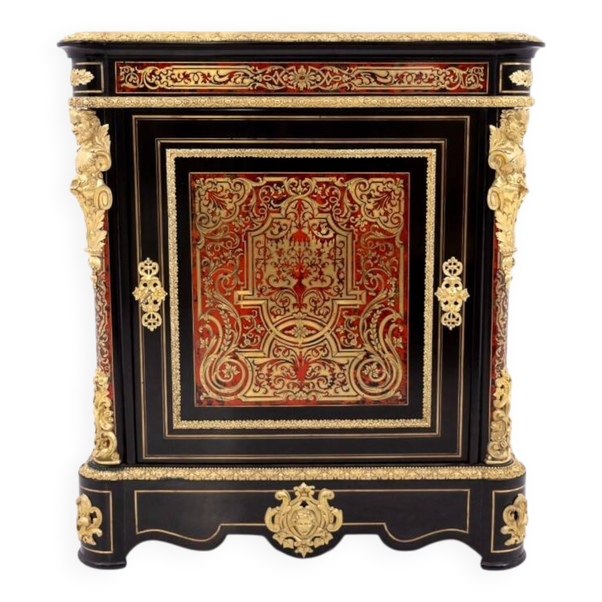 Antique Boulle chest of drawers from the mid-19th century, France.