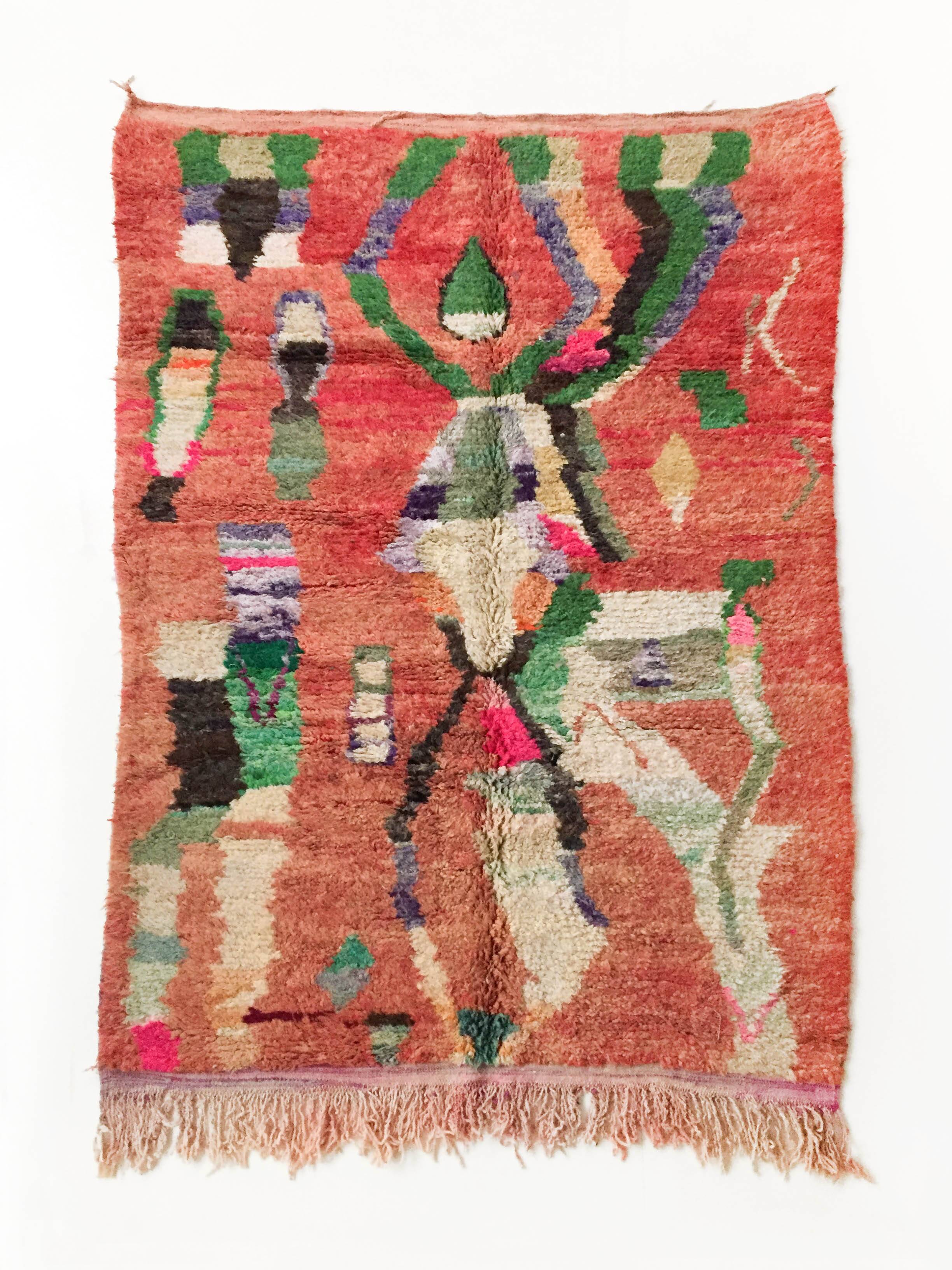 Tapis berbère marocain Boujaad neuf rouge et couleurs 2,43x1,63m
