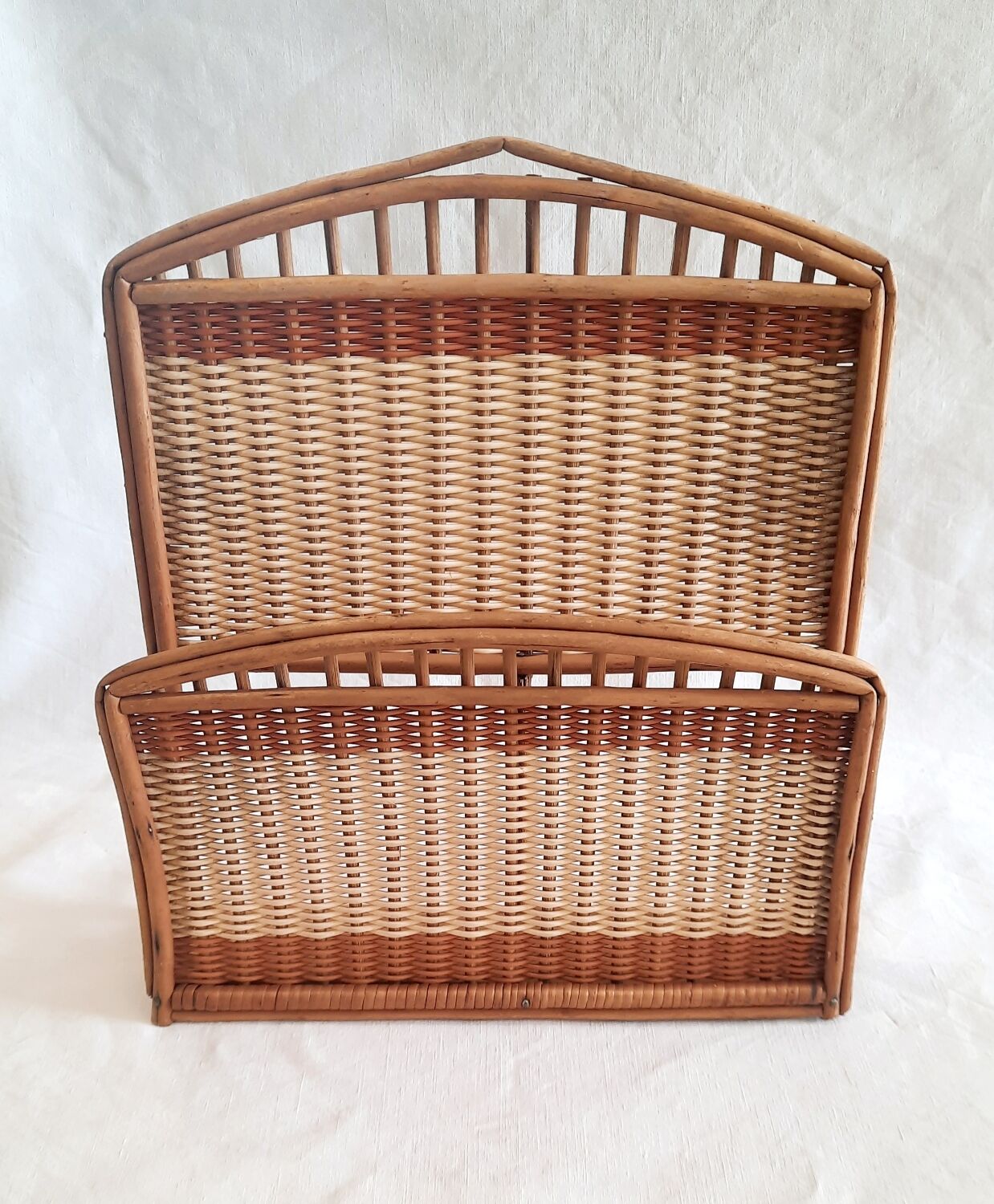 Vintage wicker letter rack