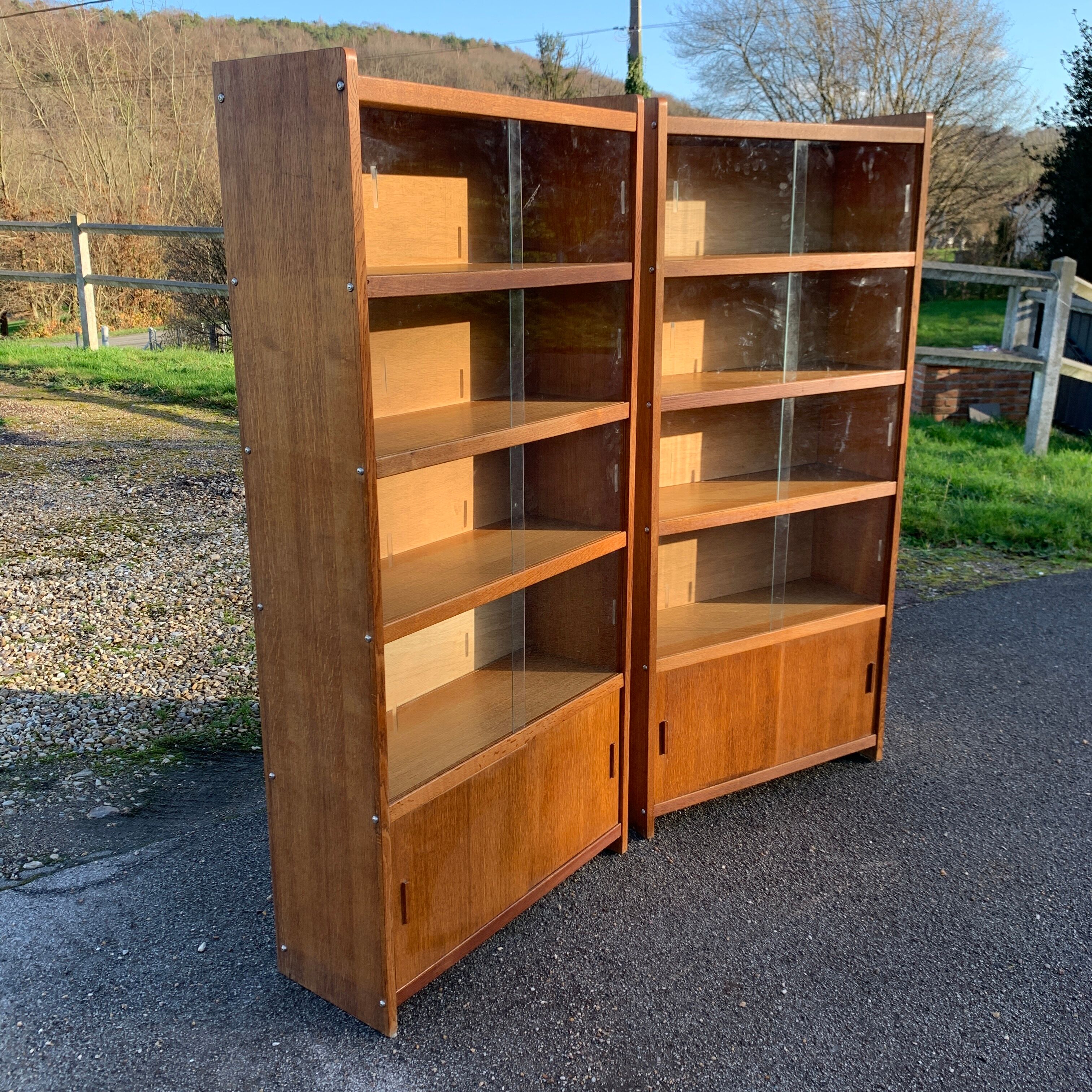 Pair of vintage glass shelves libraries