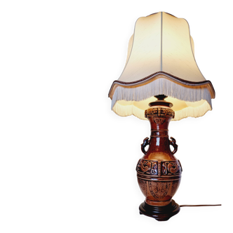 Large vintage table lamp in glazed ceramic, Oriental style 50s-60s.