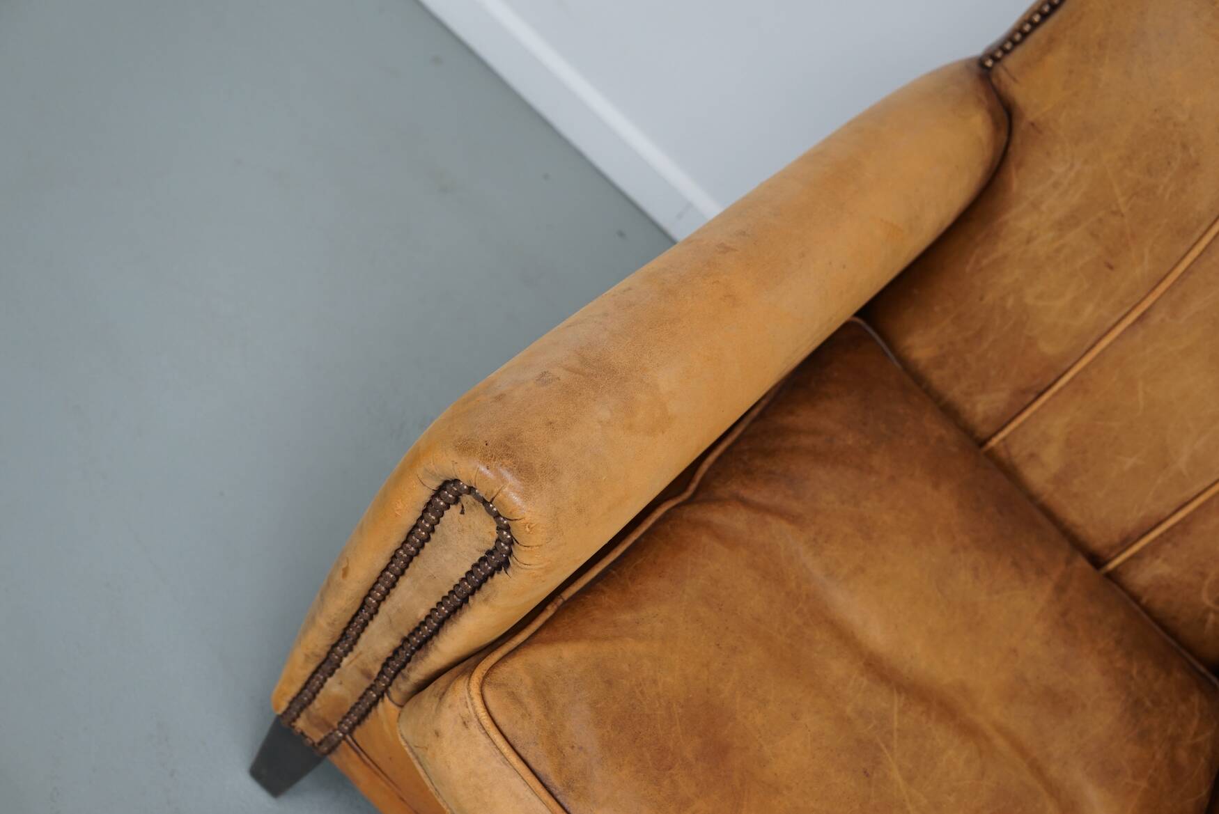 Vintage Dutch cognac coloured leather club chair