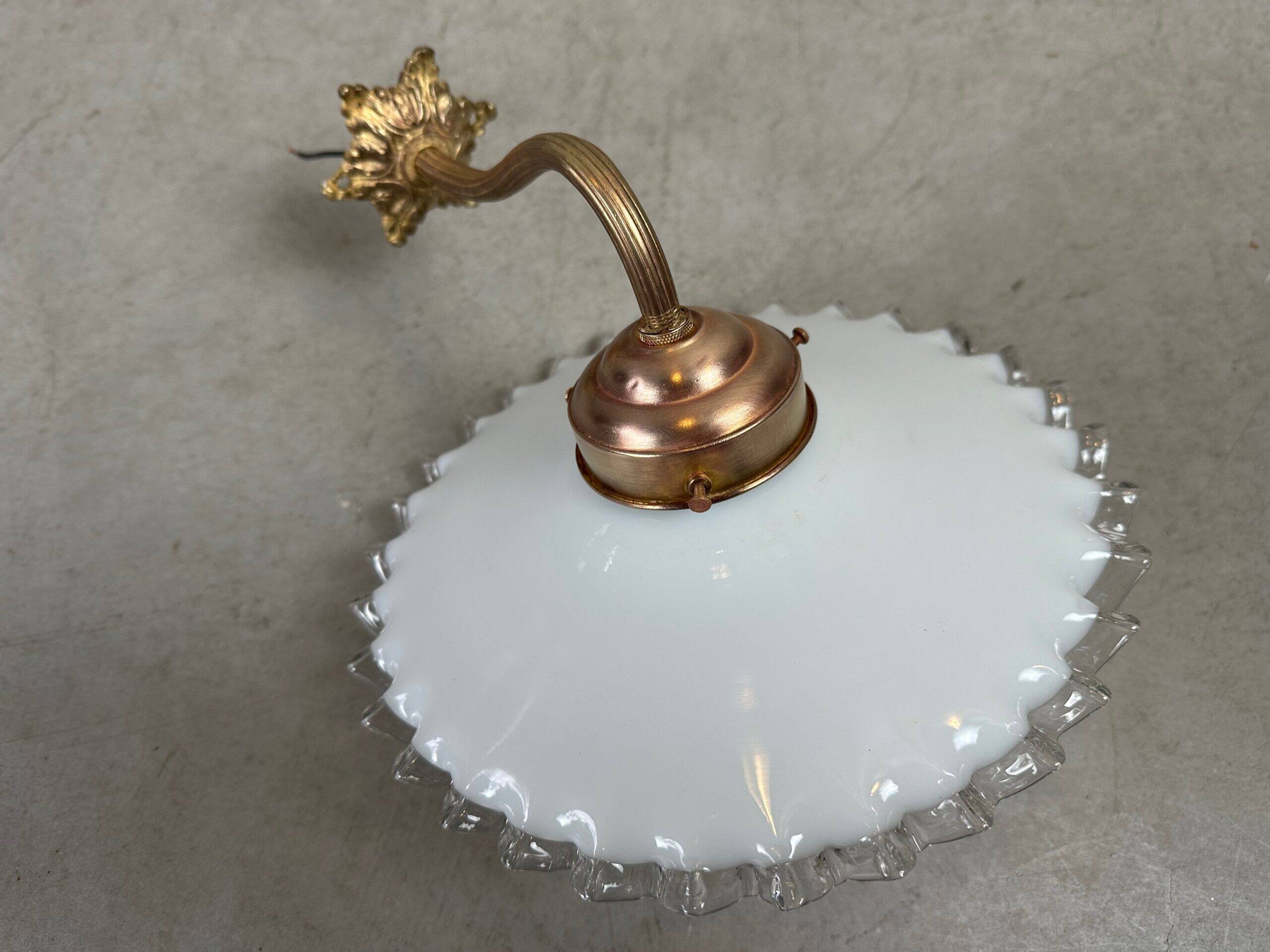 Antique wall lamp – opaline collar lamp with brass holder