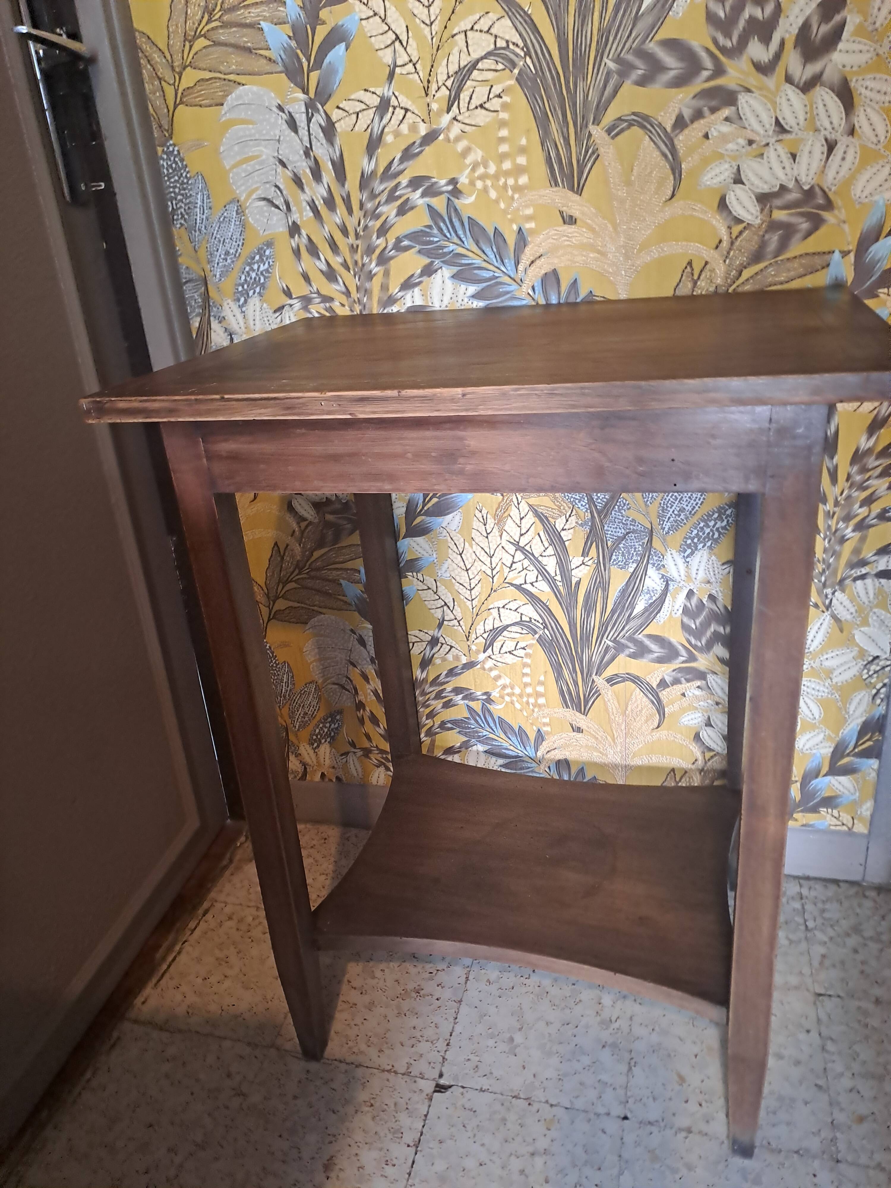 Vintage wood console side table with flap, Art Deco style