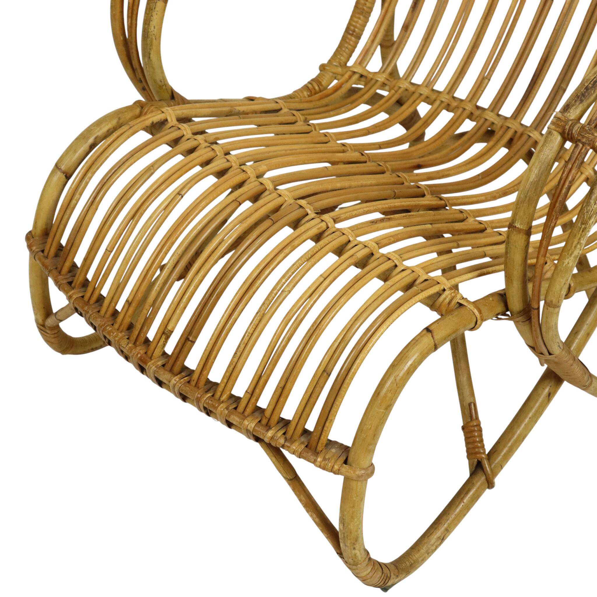 Vintage Rattan Lounge Chair Armchair Rohé Noordwolde