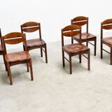 Set of six brutalist french dining chairs.