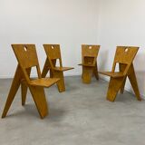 4 design chairs from the 70s in vintage foldable agglomerated wood