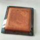 Square turquoise glazed stoneware dish, abstract floral decoration, signed.