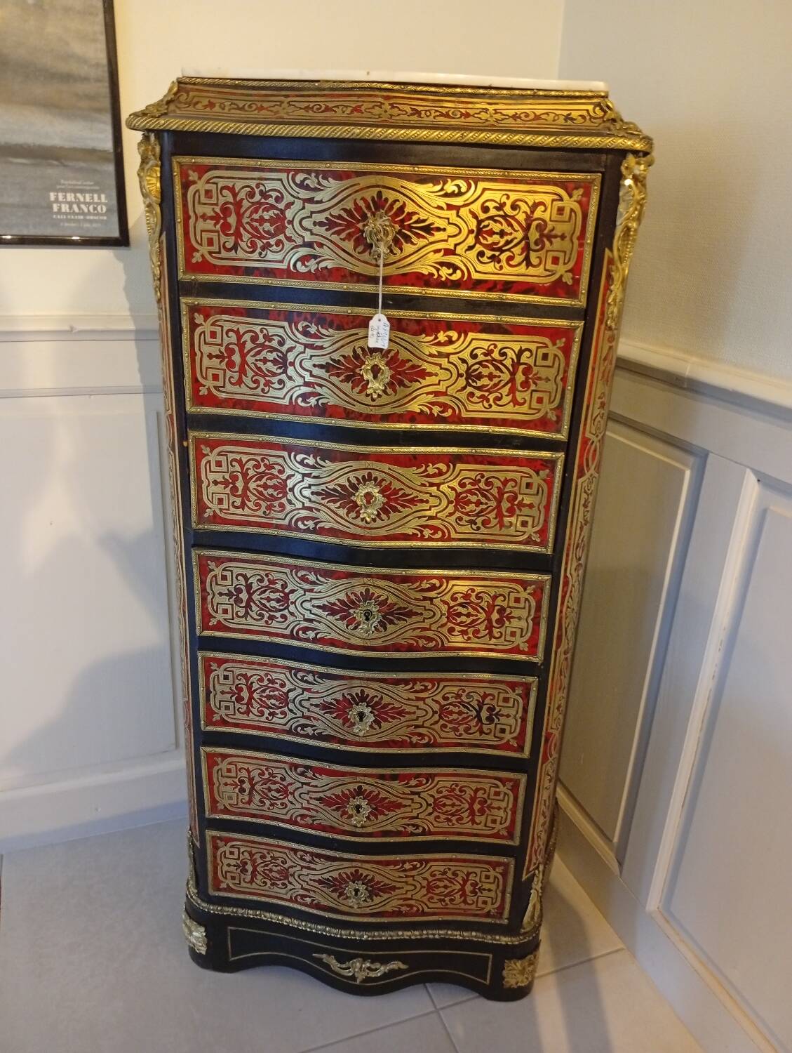 Boulle marquetry secretary desk with weekly drawer