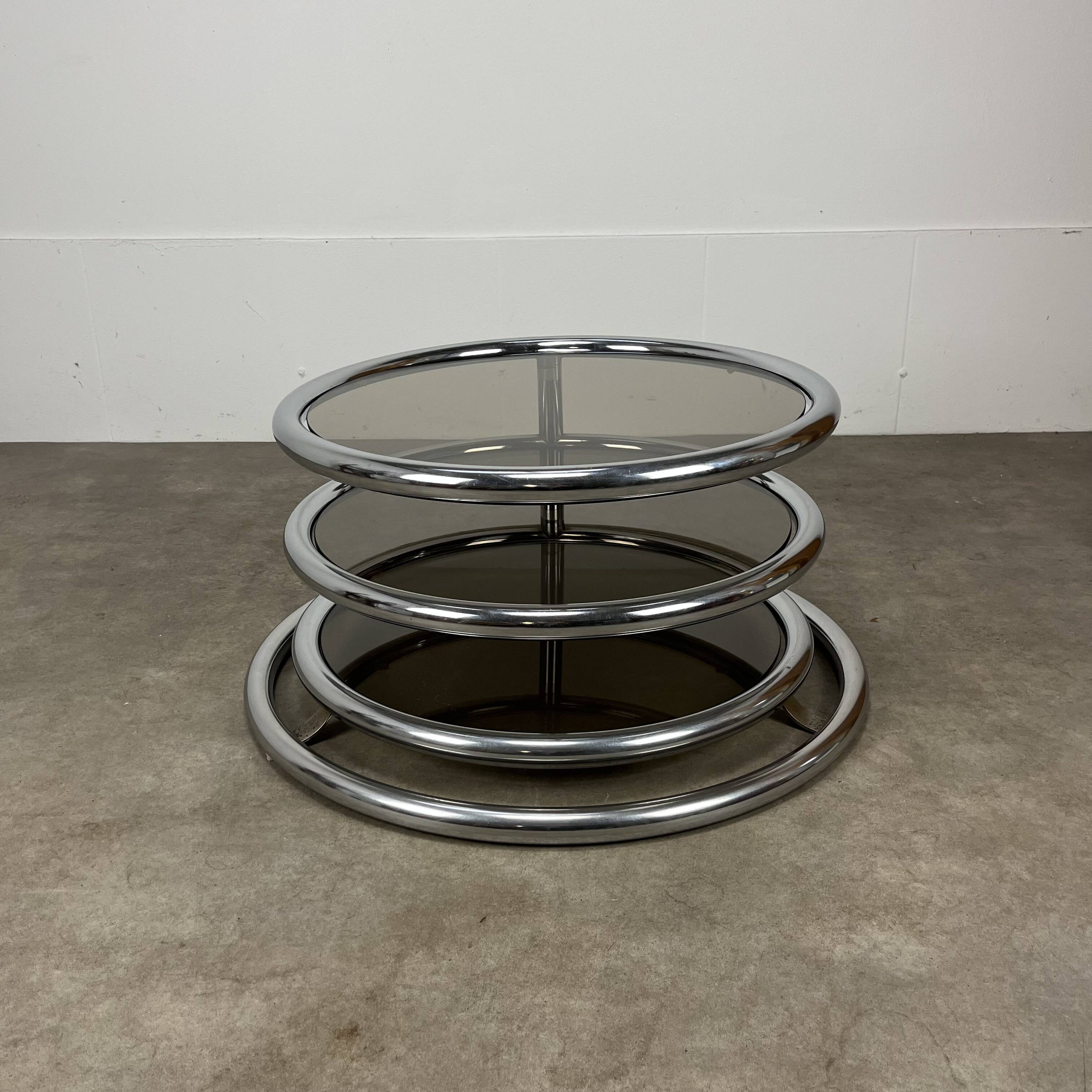 70s modular coffee table in chrome and glass by Artedis