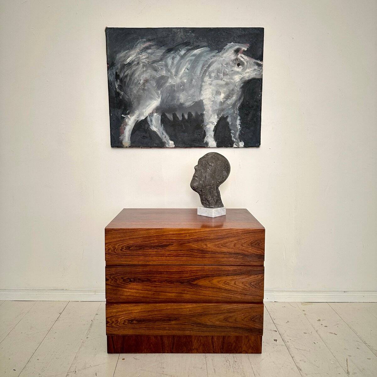 Mid Century Painted Plaster Bust of a Man on a Marble Base, 1976