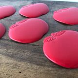 6 vintage red coasters