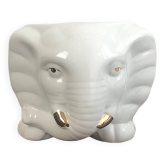 Cache pot éléphant vintage blanc et doré