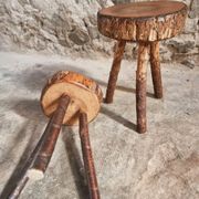 Vintage wooden tripod stools, set of 2, France 1960s