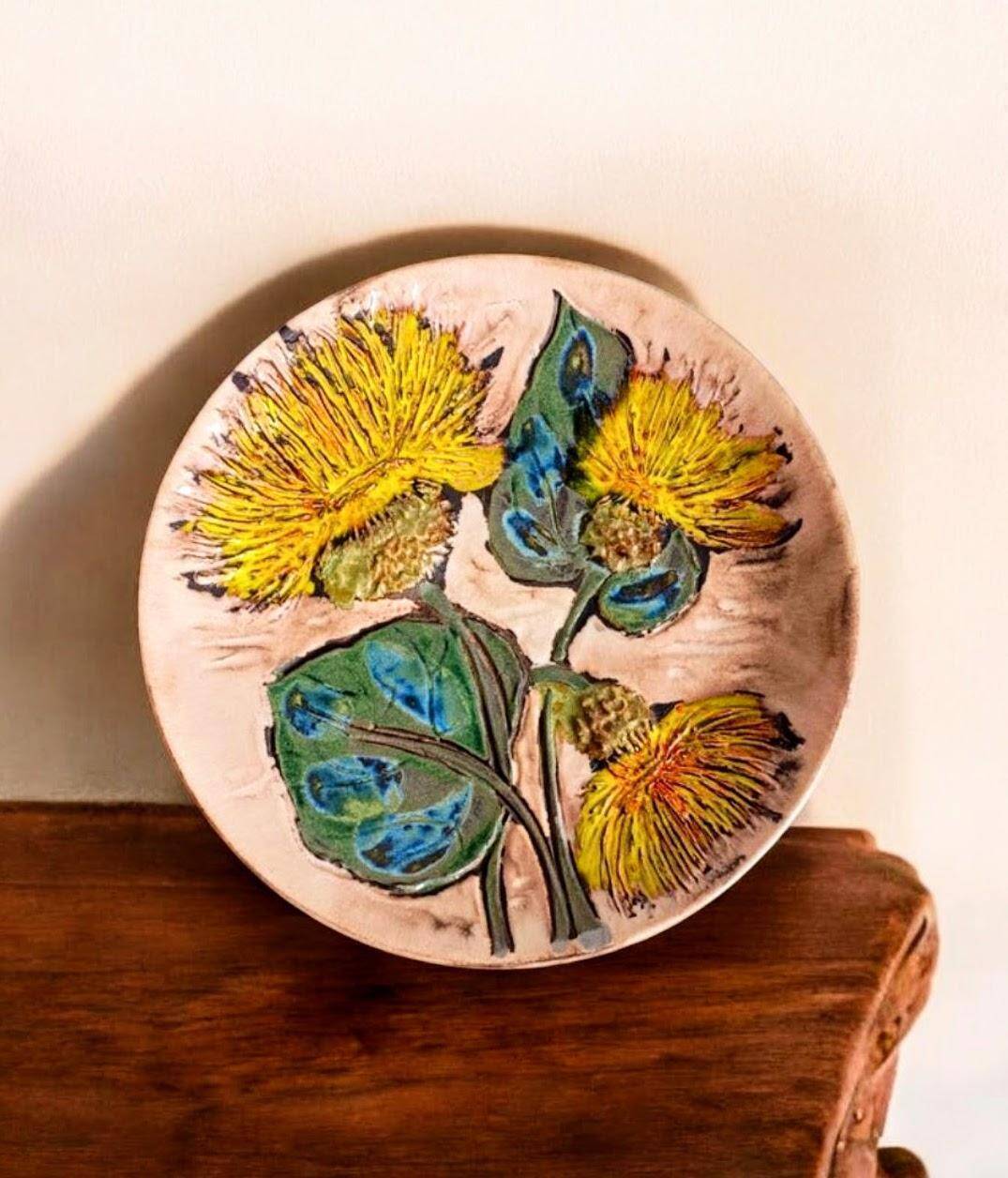 Mid-Century Ceramic Plate by Ruscha, Floral Décor, Germany, 1950s