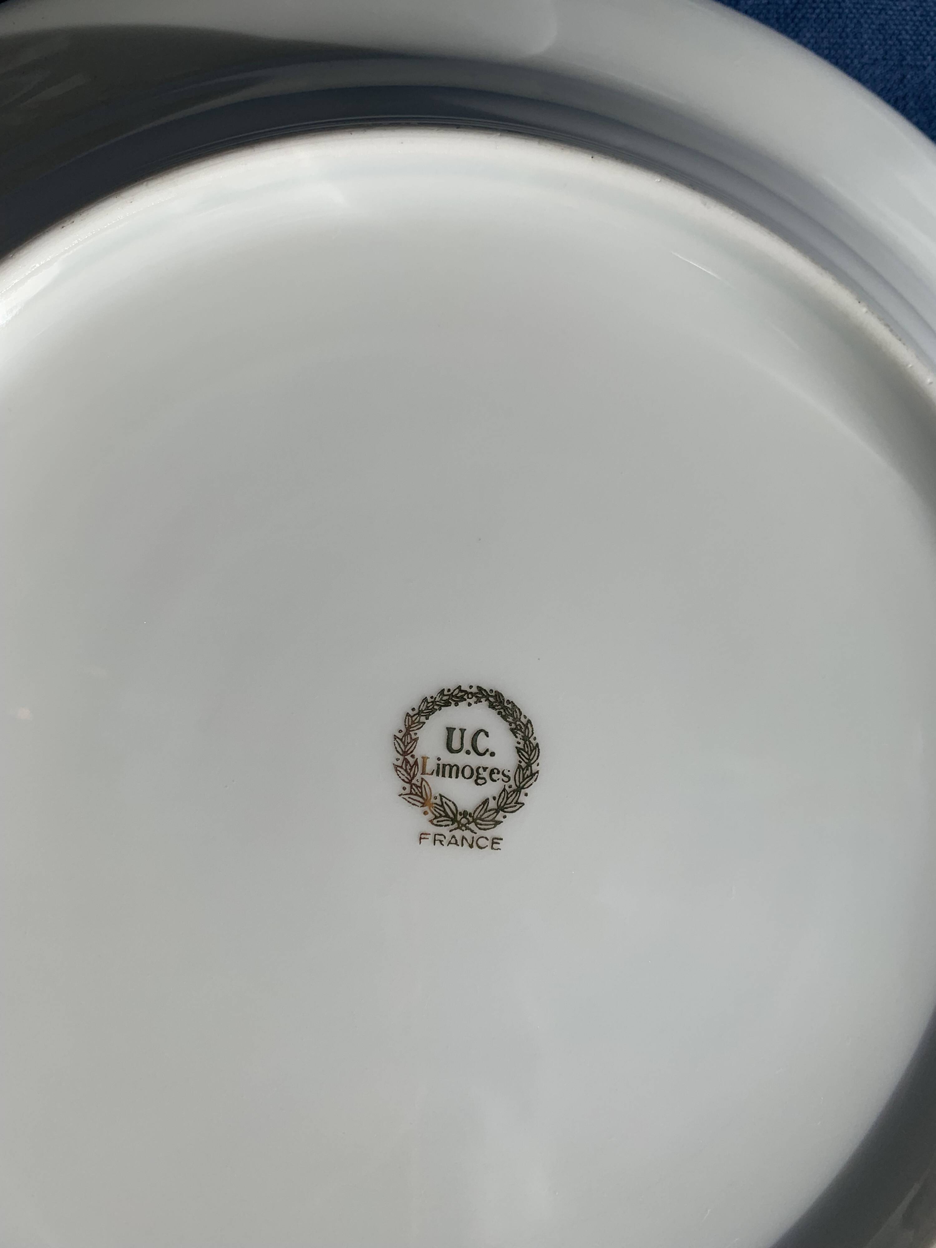 5 Limoges porcelain soup plates stamped UC Limoges France