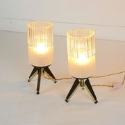 Pair of bedside lamps, Brass, Teak, Venetian glass, Italy, 1950